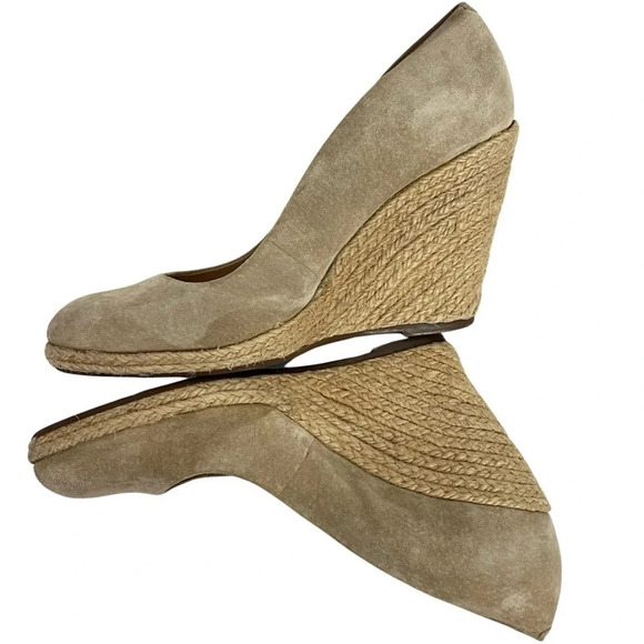 Schutz Espadrille Wedges Shoes Womens 6.5 Nude Tan Neutral Suede Heels Round Toe - Picture 6 of 9
